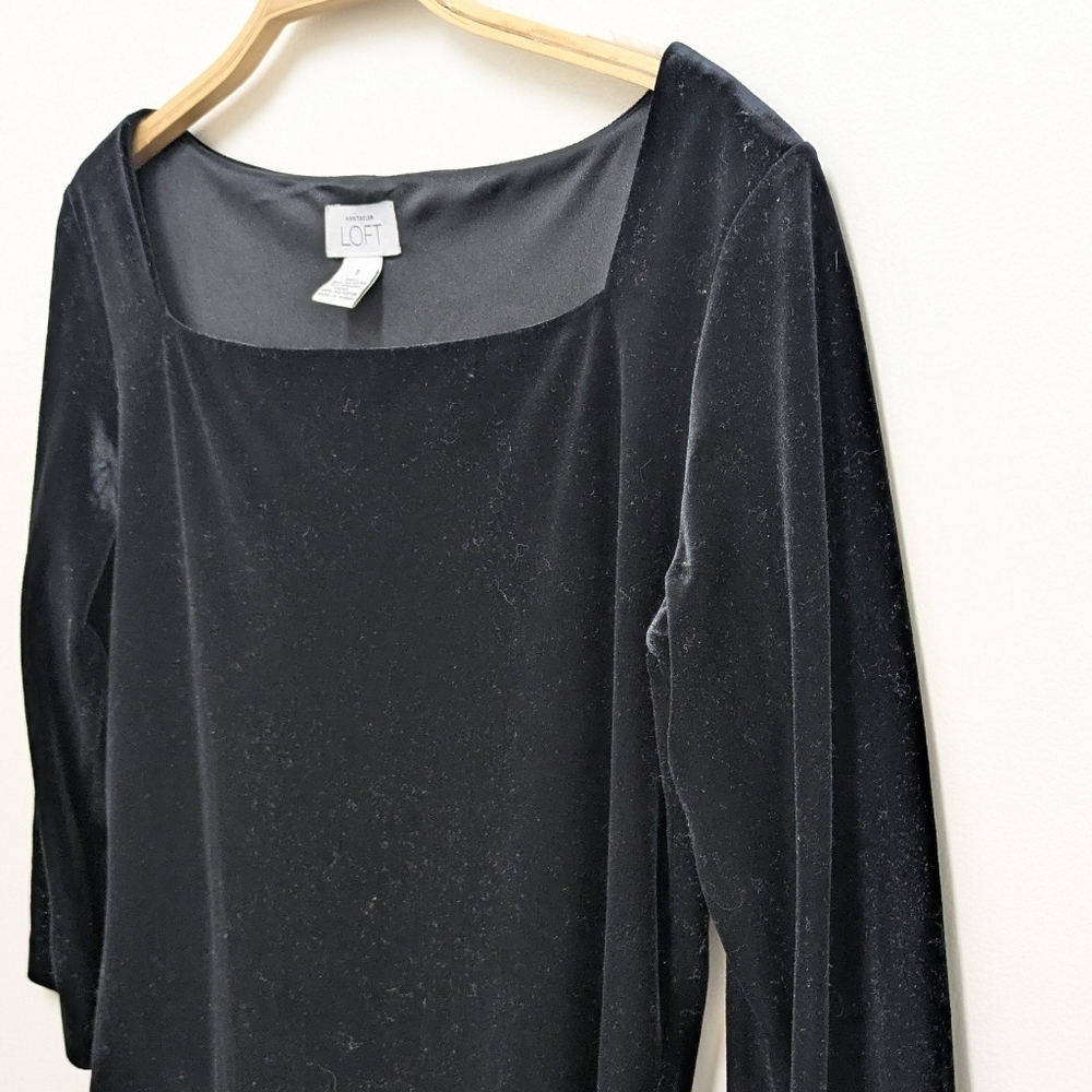 Ann Taylor Vintage Classic Black Velvet Square Neck Dress 8 - Picture 3 of 4